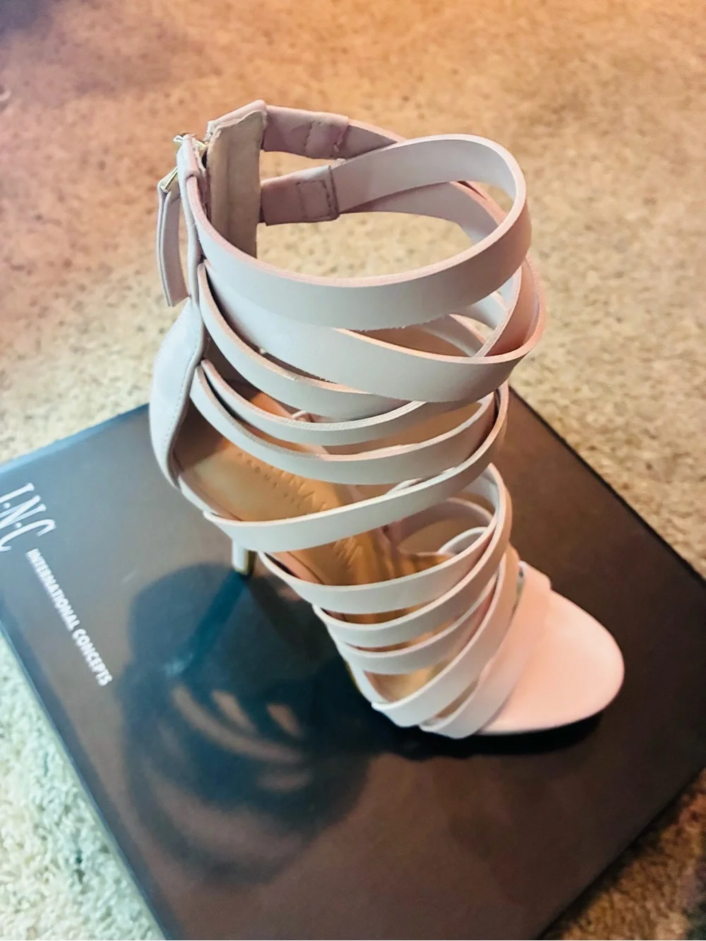 Multi-Strap High Heel Sandal in Blush Pink